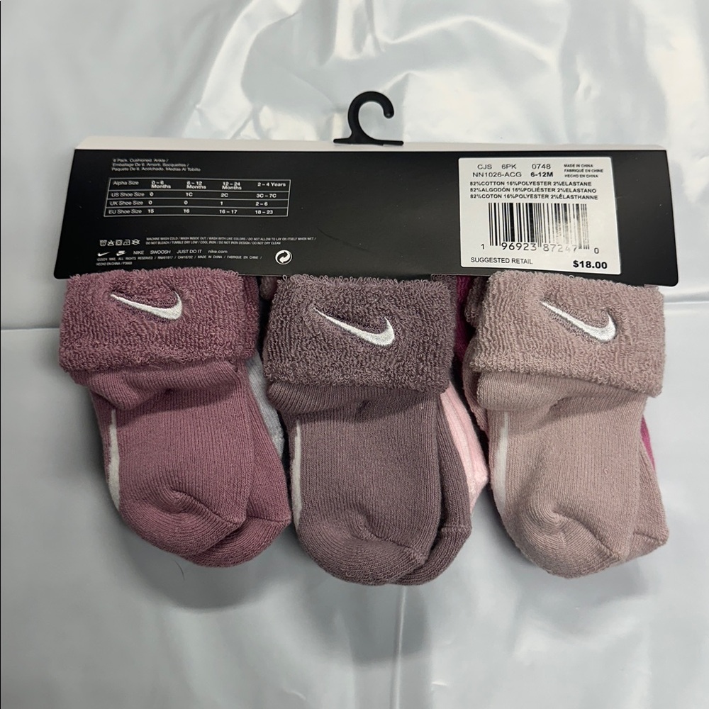 2 Packages of 6 Nike Babies Ankle Socks- Pink and Lavender